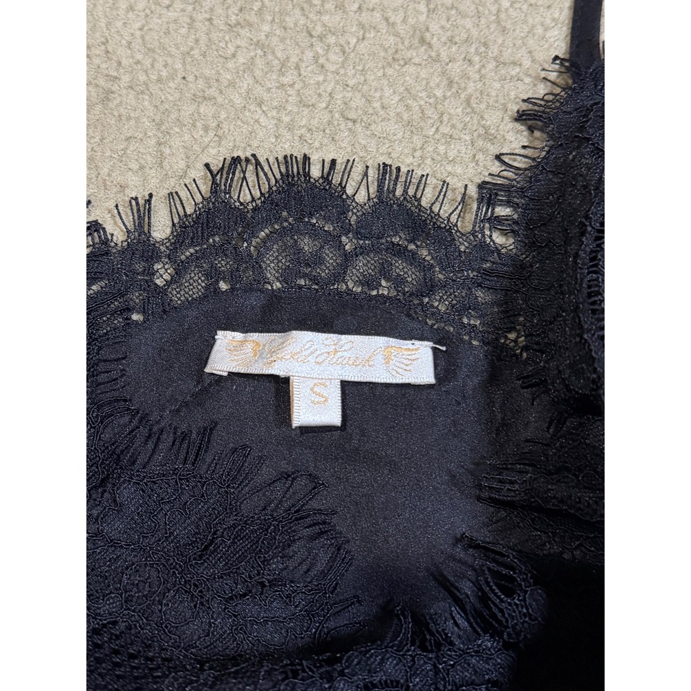 Gold Hawk Black Silk Lace Trim Polka Dot Camisole Top Small Eyelash Lace Cami - Picture 3 of 6